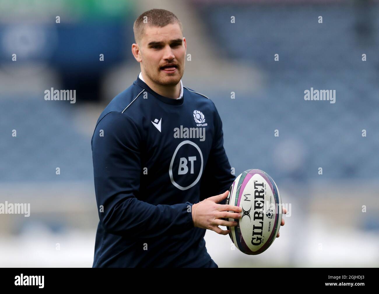 Photo du dossier datée du 12-02-2021 de James Lang en Écosse lors d'une séance d'entraînement au stade BT Murrayfield, à Édimbourg. Date de la photo : vendredi 12 février 2021. Date de publication : vendredi 10 septembre 2021. Banque D'Images
