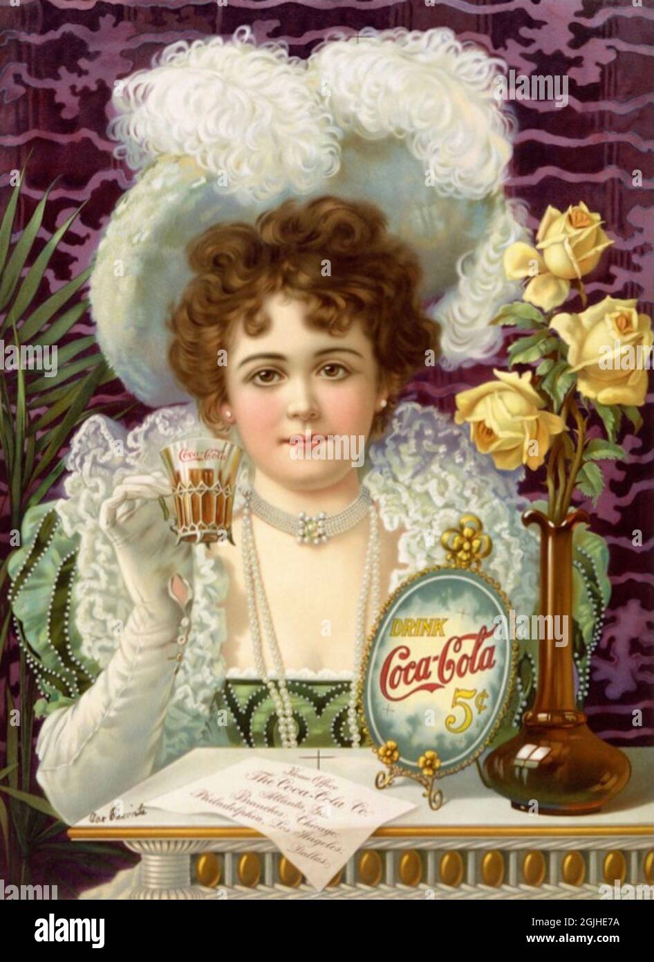 Publicité de Coca-Cola avec Une jeune femme tenant Un verre de Coca-Cola - années 1890 Banque D'Images