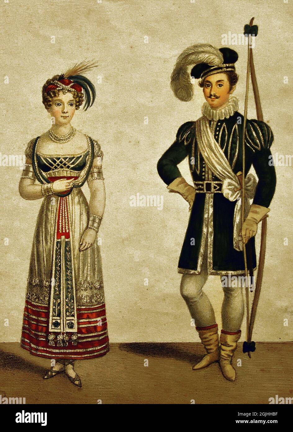 Les costumes d'Ivanhoé au bal donné par le prince et la princesse d'Orange à Bruxelles, le mercredi 5 février 1823. Bruxelles, 1823. Artiste. Belgique, Belgique, Banque D'Images