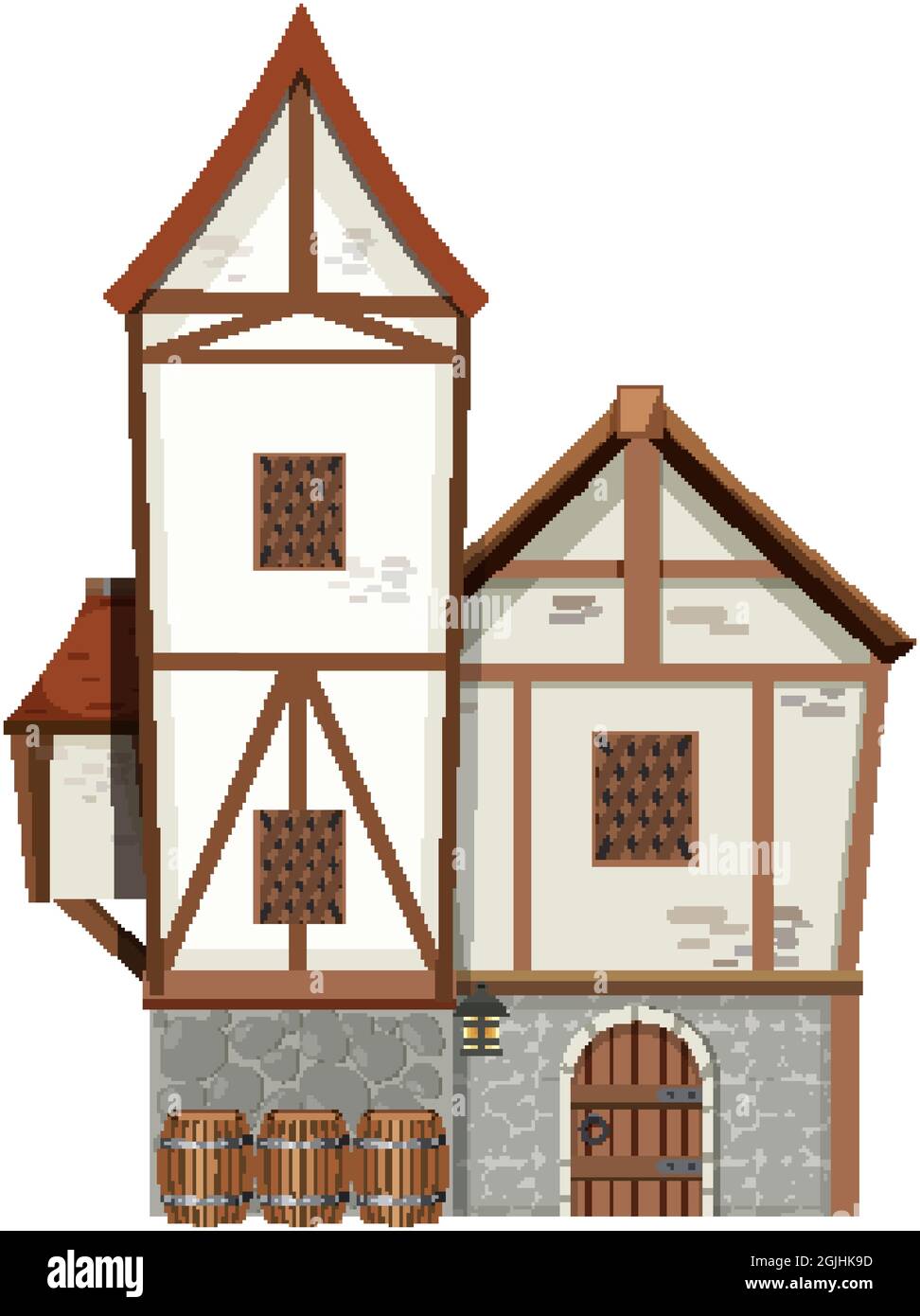Ancienne maison médiévale isolée sur fond blanc illustration Illustration de Vecteur