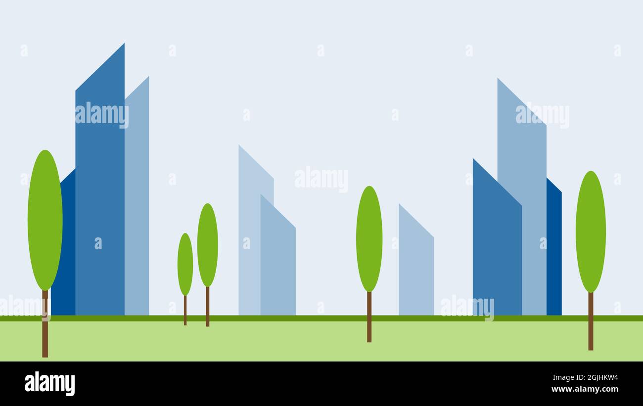 Construction d'un quartier moderne, d'un centre commercial, de bureaux financiers et d'affaires, entouré par la verdure d'un parc. Illustration vectorielle Illustration de Vecteur