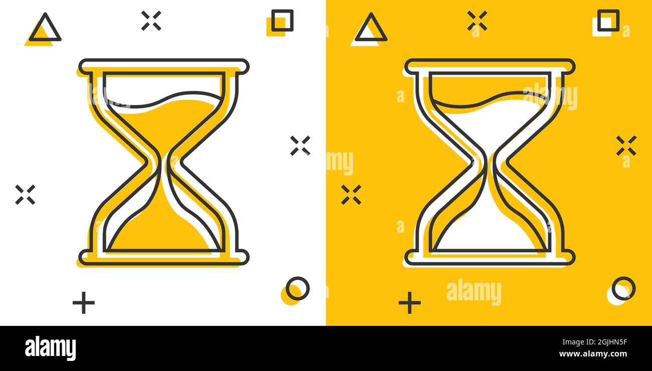 Icône HourGlass dans le style comique. Illustration vectorielle de dessin animé en verre de sable sur fond blanc isolé. Concept d'entreprise effet projection horloge. Illustration de Vecteur