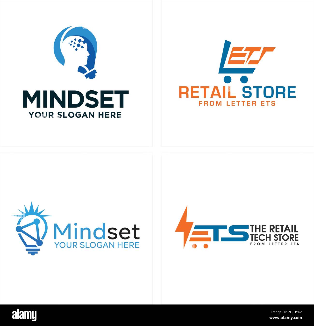 Design du logo de la technologie cerveau de la lampe et du chariot du magasin de vente au détail Illustration de Vecteur