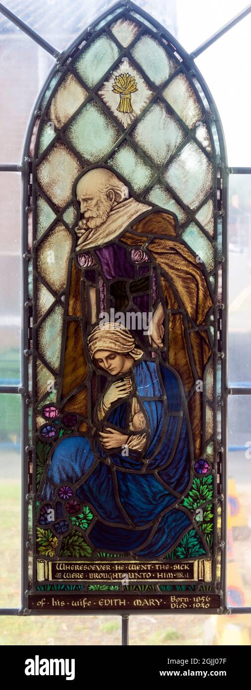 Panneau de vitraux de Boaz et Ruth, Église de la Sainte Trinité, Hinckley, Leicestershire, Angleterre, ROYAUME-UNI Banque D'Images