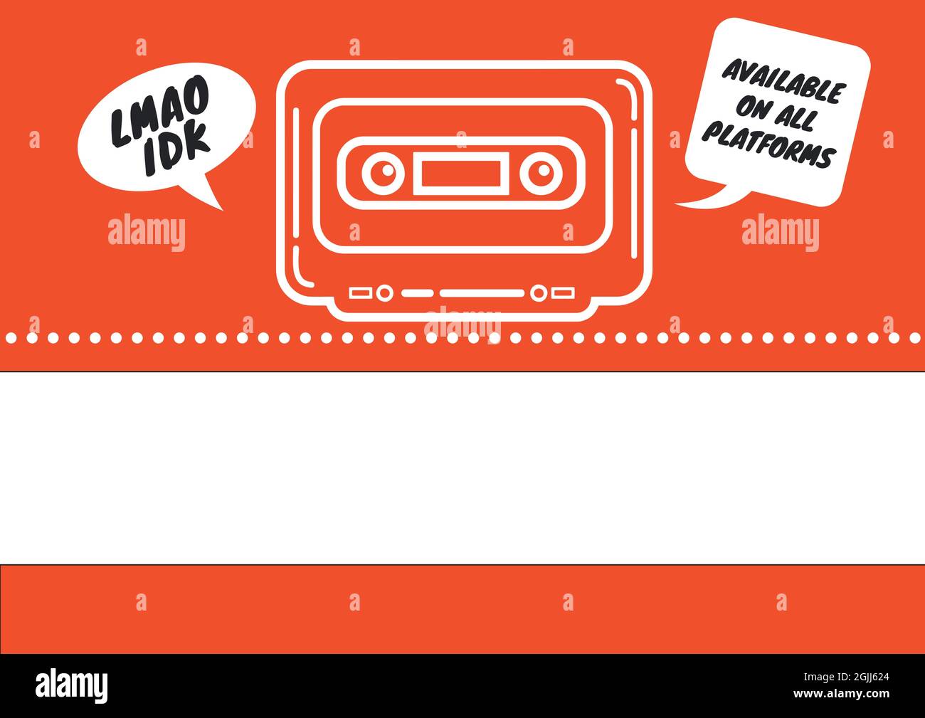 Composition de lmao idk et de plates-formes texte dans des bulles de parole avec cassette audio sur orange Banque D'Images