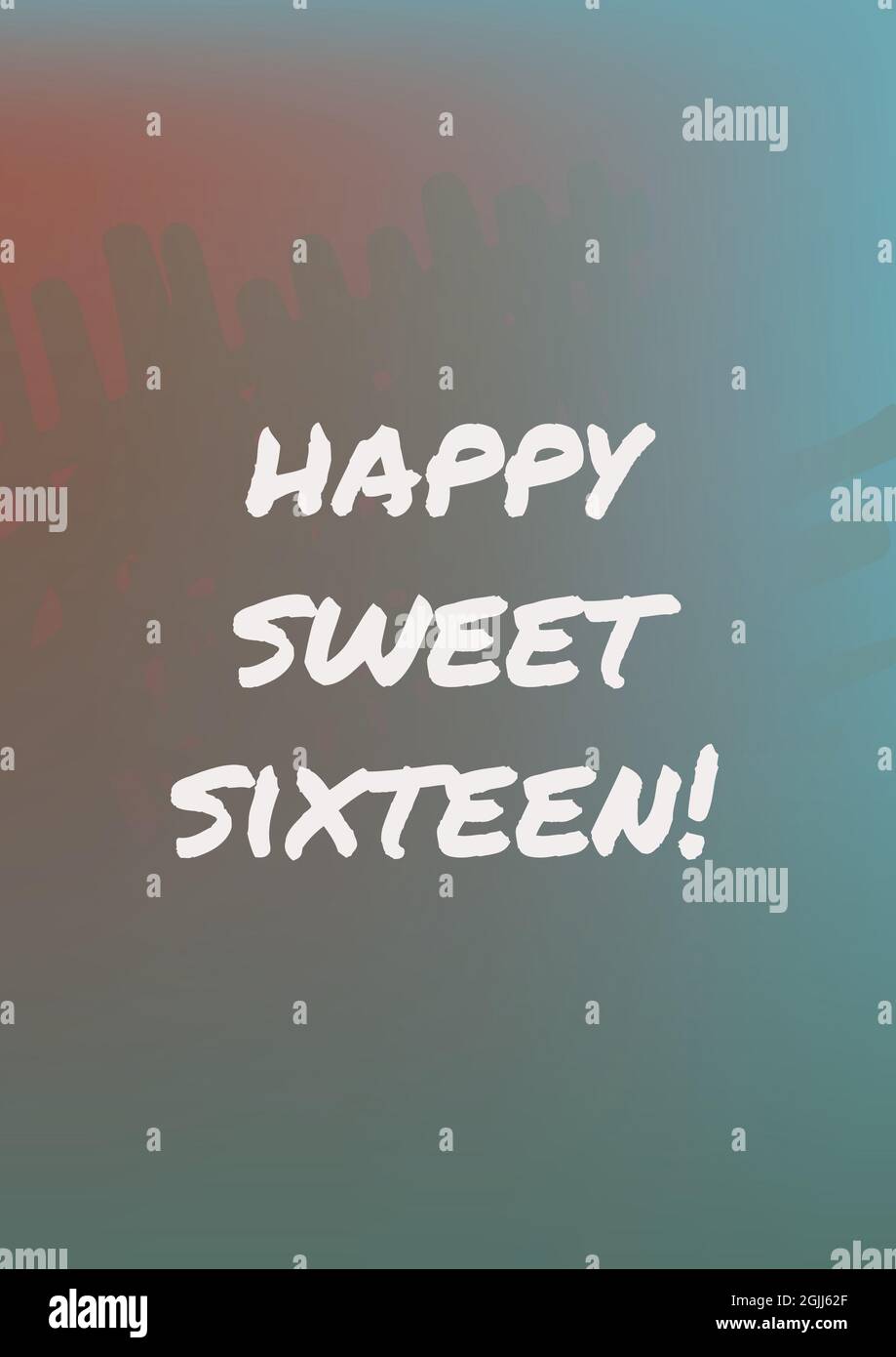 Composition de Happy Sweet seize texte en blanc sur fond bleu, rouge et marron flou Banque D'Images
