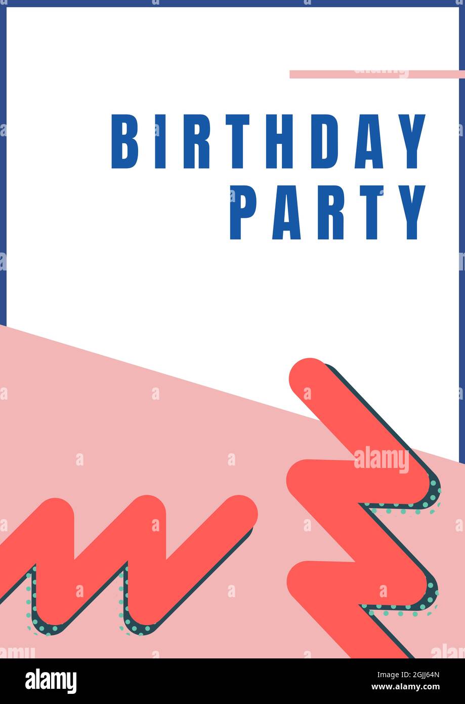 Composition du texte de fête d'anniversaire en bleu, avec des clignotements rouges sur fond blanc et rose Banque D'Images