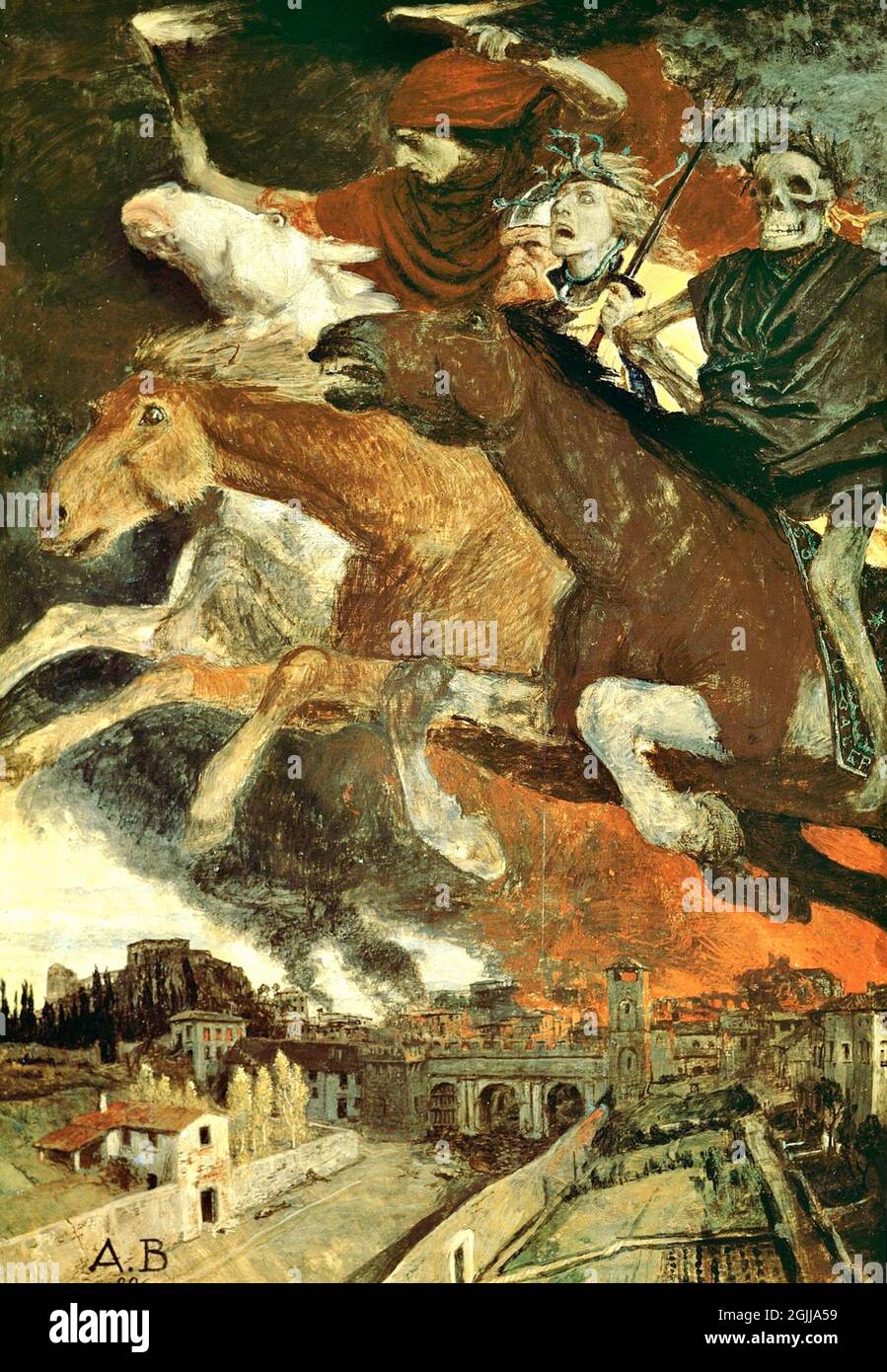 War est le titre de deux peintures à l'huile sur le même thème, réalisées en succession rapide en 1896 par le peintre suisse Symboliste Arnold Böcklin 1ère version. Banque D'Images