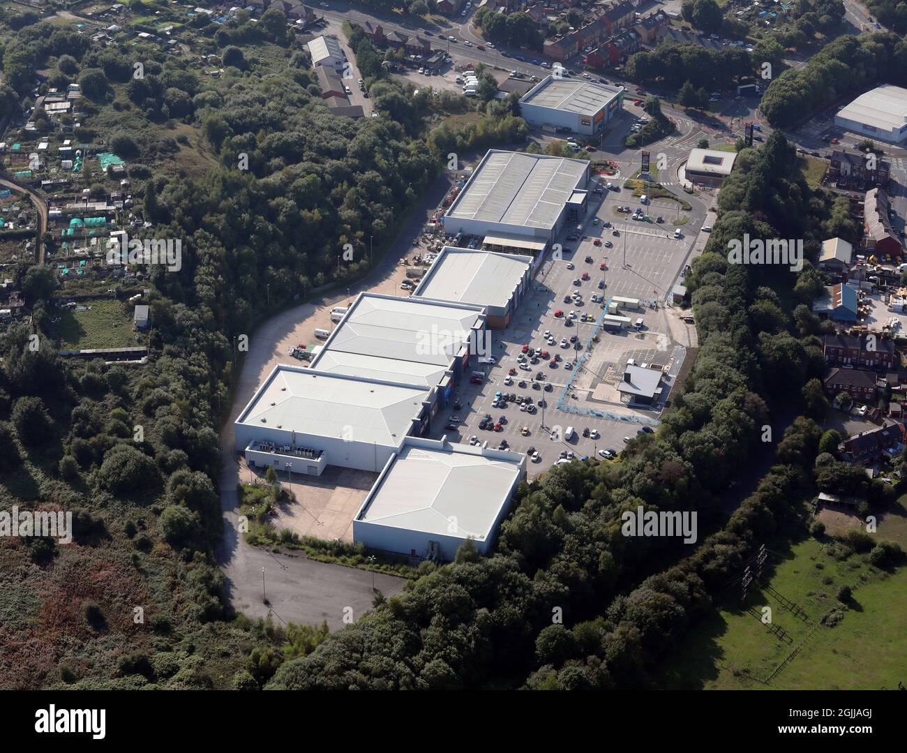 Vue aérienne de Peel Centre Retail Park, Harborough Hill Road, Barnsley Banque D'Images