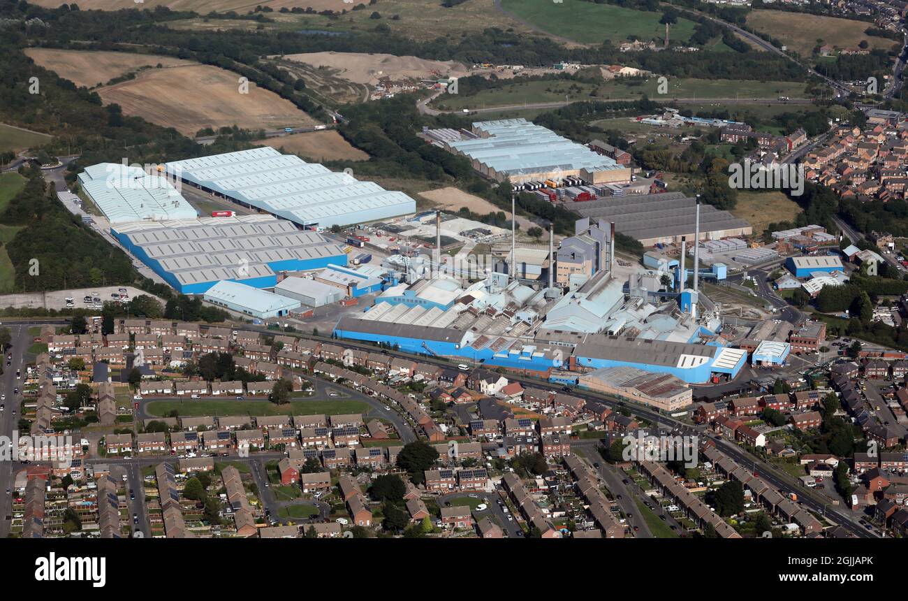 Vue aérienne de l'usine Ardagh Glass à Burton Road, Barnsley, dans le Yorkshire du Sud Banque D'Images