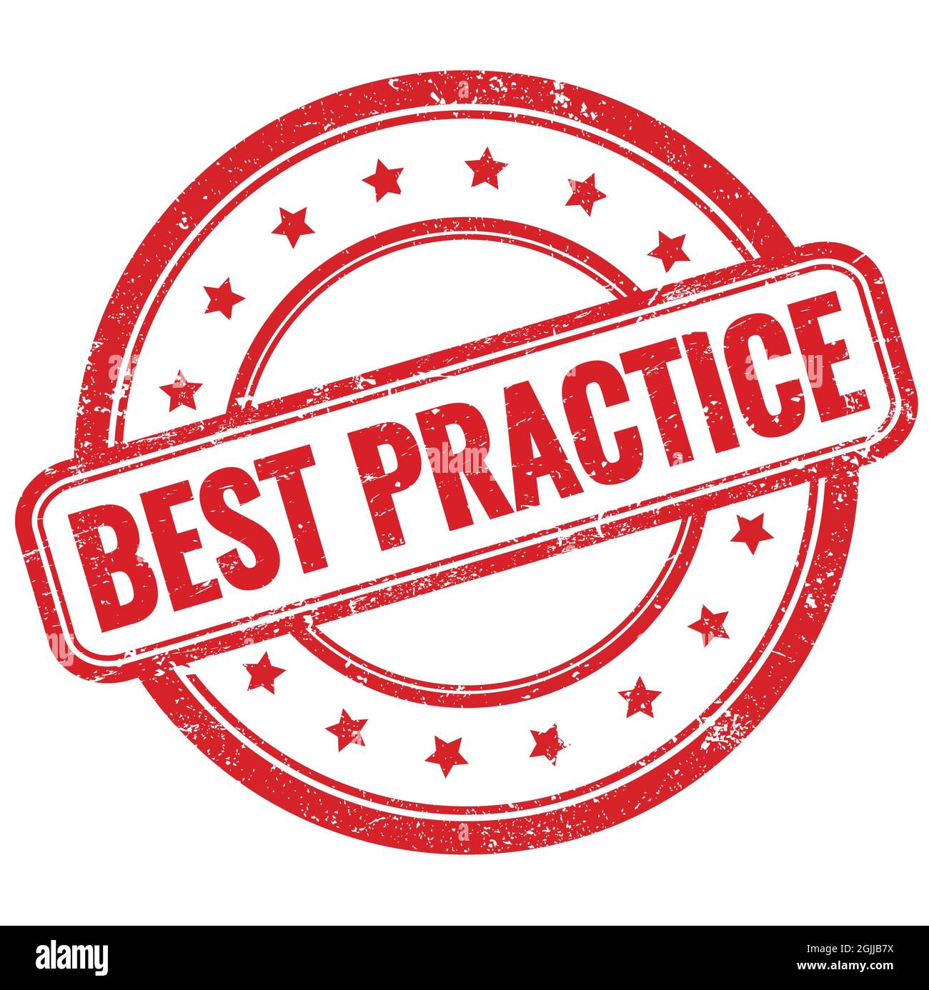 Texte DE LA MEILLEURE PRATIQUE sur le timbre rond en caoutchouc rouge vintage grungy. Banque D'Images