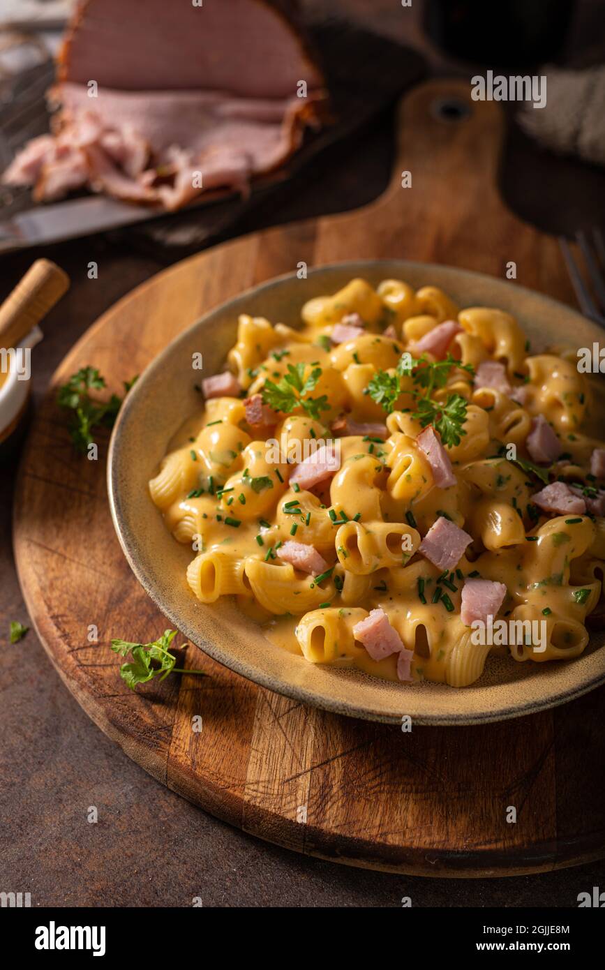 Pâtes Delicous à la sauce au fromage et aux herbes biologiques Banque D'Images