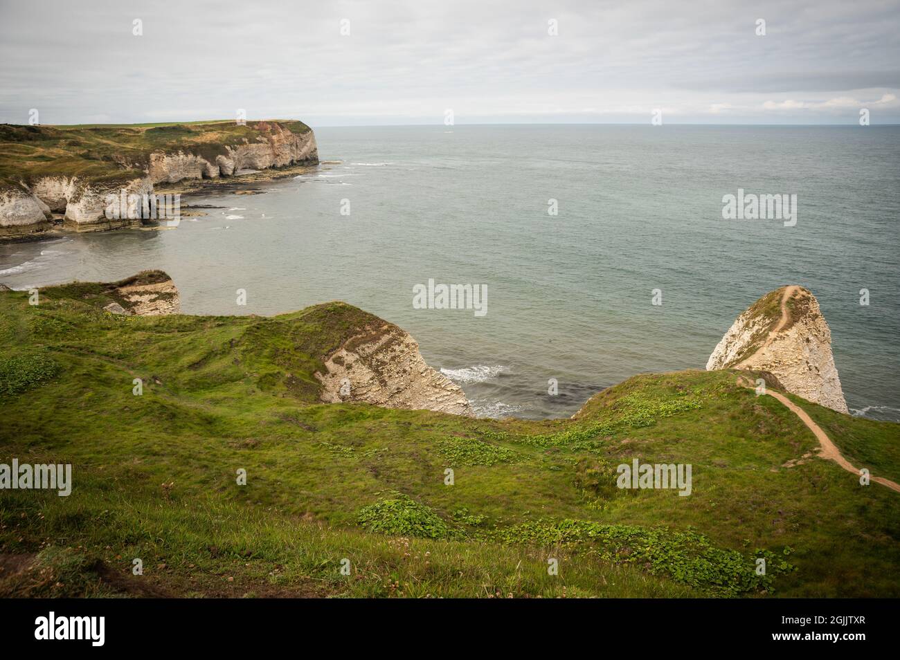 Les falaises de craie de Flamborugh Head dans l'East Yorkshire, Royaume-Uni Banque D'Images