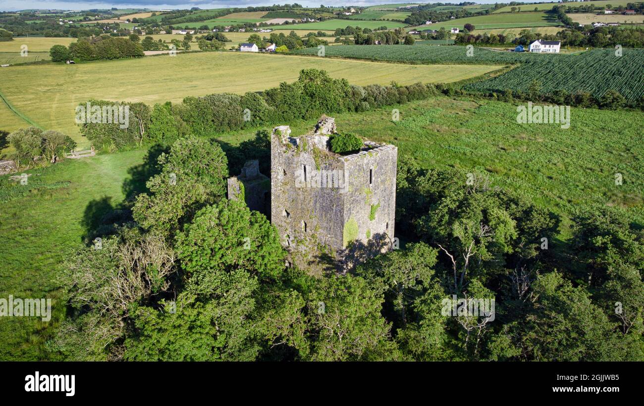 Une photographie aérienne des ruines du château de Kilcrea dans le comté de Cork en Irlande Banque D'Images