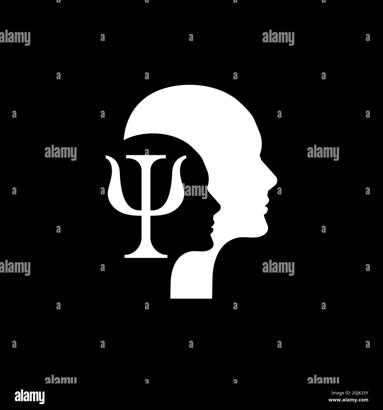 Letter psi et deux profils. Logo de psychologie. Icône psychologue. Symbole de thérapie. Illustration de Vecteur