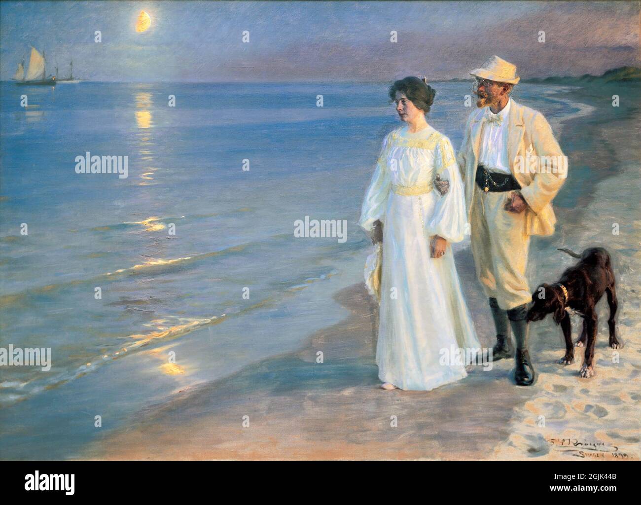 Soirée d'été sur la plage de Skagen. Le peintre et son épouse par Peder Severin Krøyer (1851-1909), 1899 Banque D'Images
