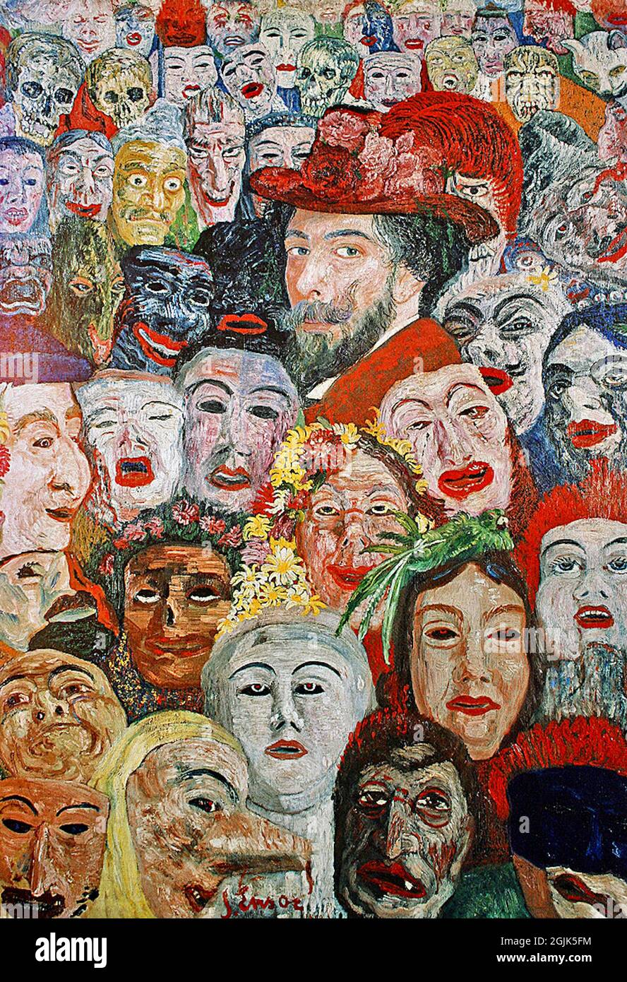 Œuvres de James Ensor - Ensor avec masques - Auto Portrait avec masques - 1899 Banque D'Images