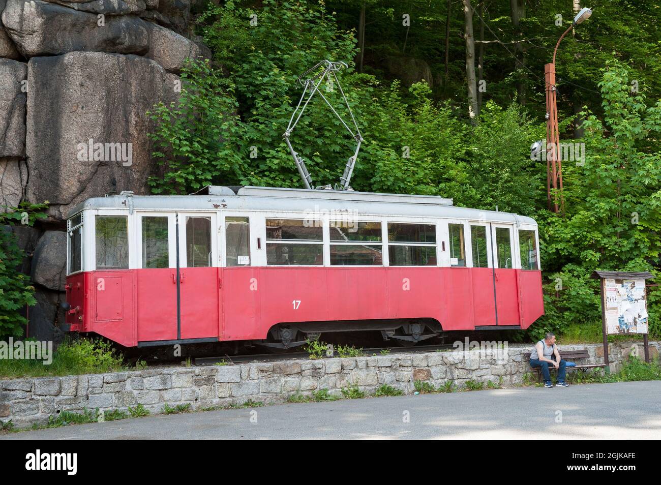 Arrêt de bus dans les montagnes de Karkonosze, Pologne Banque D'Images