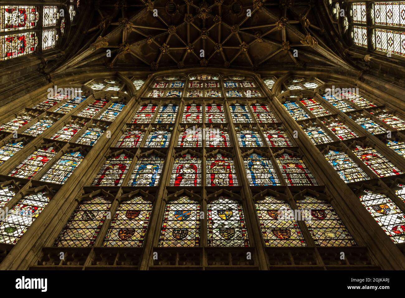 Stainglass de la cathédrale de Gloucester, Gloucester, Royaume-Uni Banque D'Images
