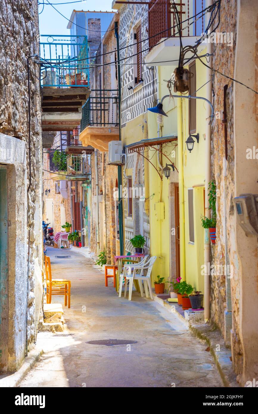 Village médiéval de Kalamoti est l'un des principaux villages de Mastihochoria, île de Chios, Grèce. Banque D'Images