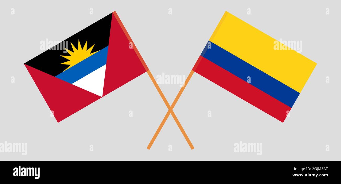 Drapeaux croisés d'Antigua-et-Barbuda et de Colombie Illustration de Vecteur
