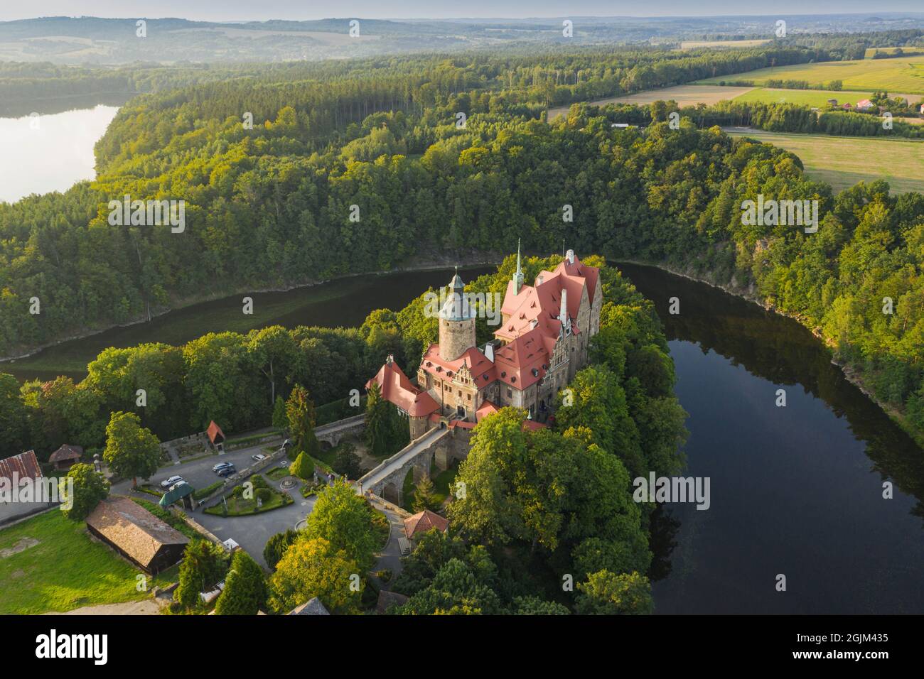 Château de Czocha. Pologne occidentale. Vue depuis le drone. Banque D'Images