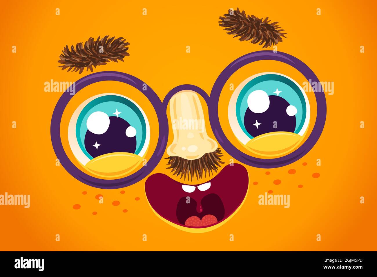 Illustration vectorielle de visage mignon pour avril Fools day. Kawaii visage avec des yeux et des taches de rousseur. Fête des fous d'avril Illustration de Vecteur
