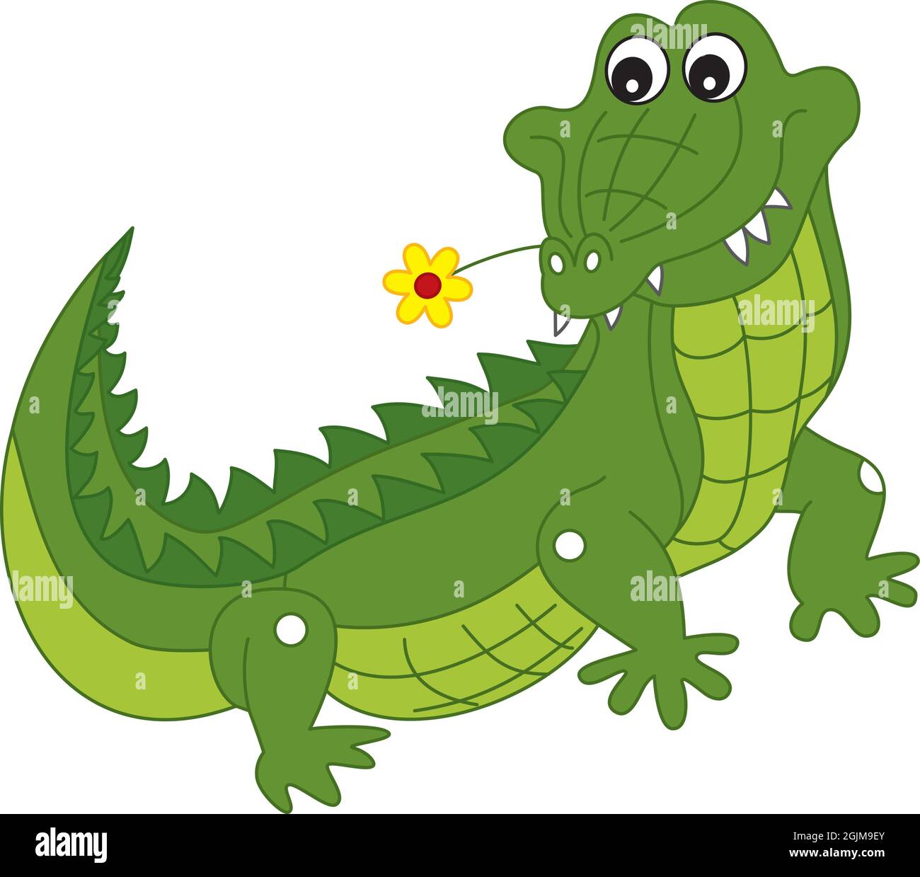 Joli dessin au crocodile tenant une fleur dans la bouche Illustration de Vecteur