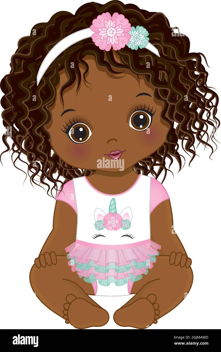 Adorable Petite Fille Noire Portant Une Robe Unicorn Et Un Bandeau Fleuri Bebe Fille Est Mauriquement Illustration Vectorielle Afro Americaine Unicorn Baby Girl Image Vectorielle Stock Alamy