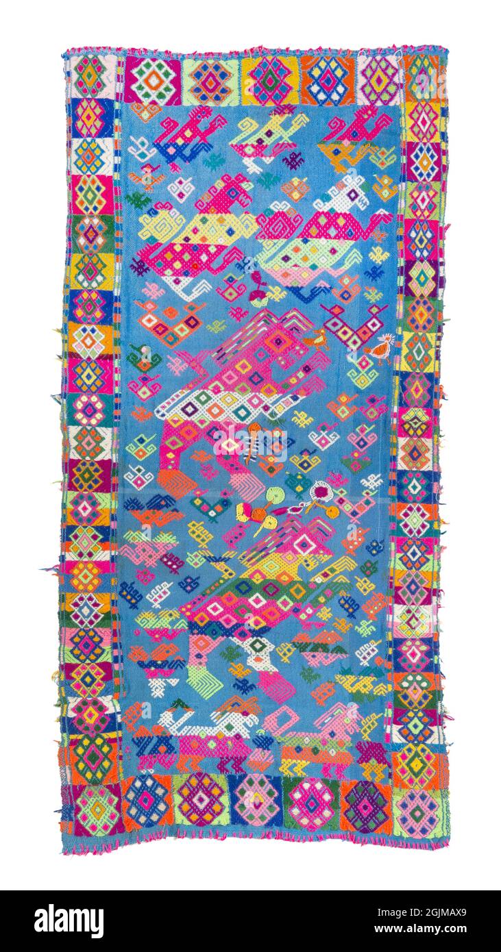 Grande Tenture Murale Maya Tissée Main - Guatemala, 96x87cm, Multicolore