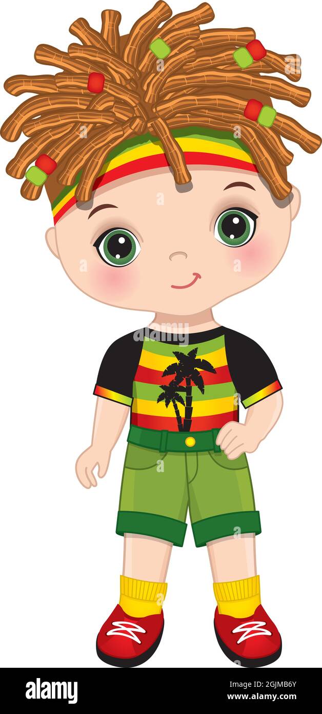 Mignon petit garçon Reggae portant un ensemble de Rastafarian Illustration de Vecteur