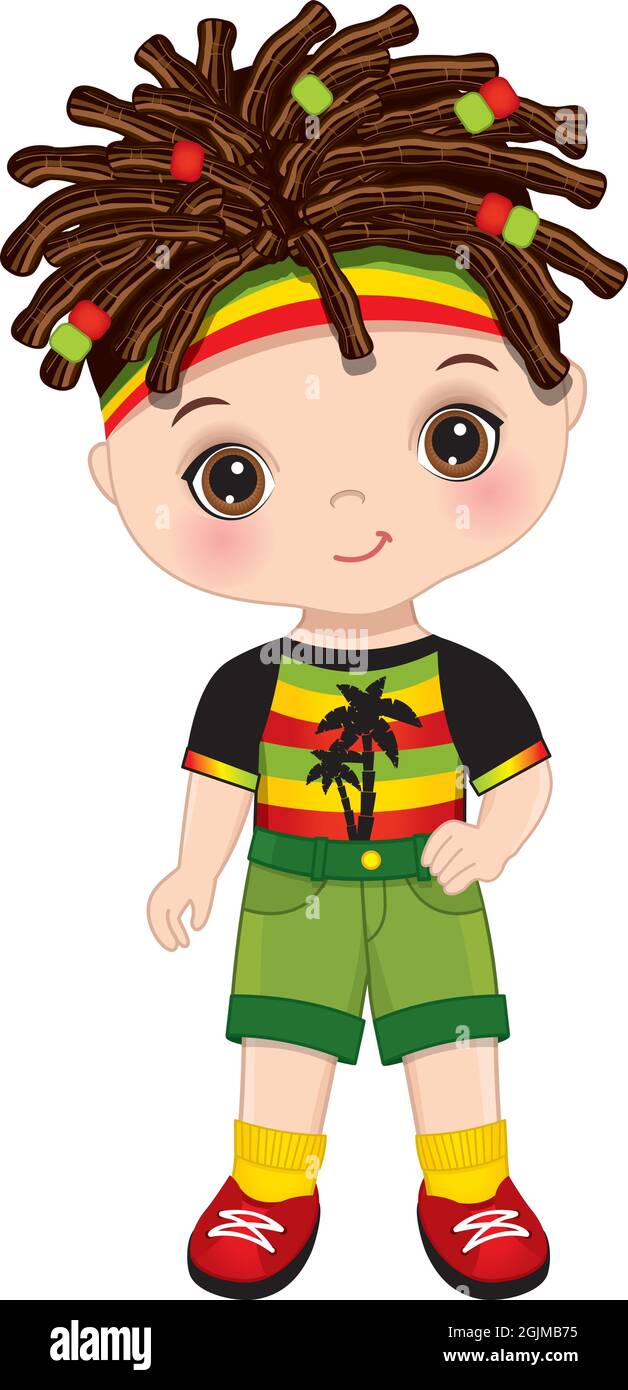 Mignon petit garçon Reggae portant un ensemble de Rastafarian Illustration de Vecteur
