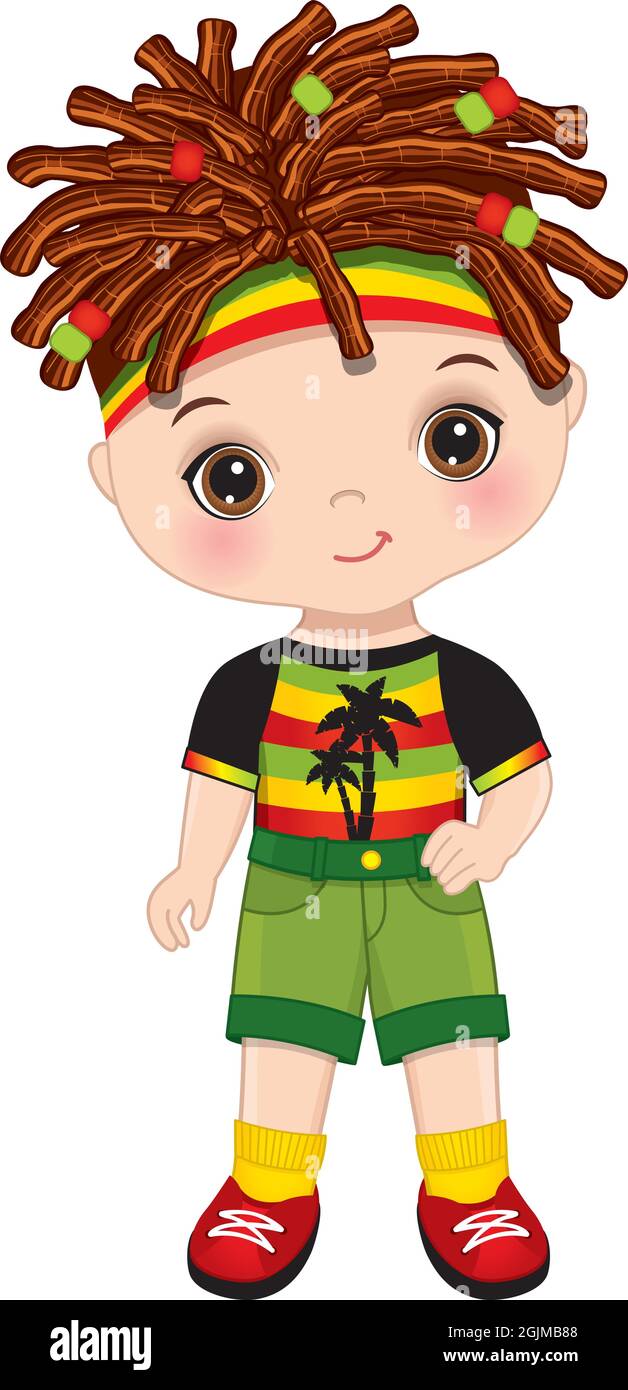 Mignon petit garçon Reggae avec des dreadlocks portant un ensemble de Rastafarian.Vector mignon Reggae Boy Illustration de Vecteur