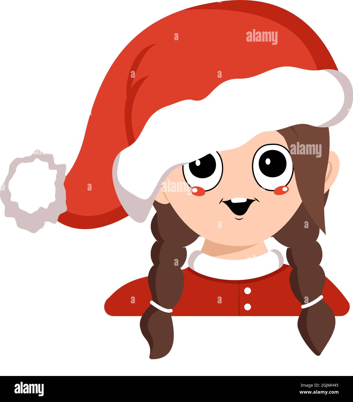 Avatar D Une Fille Avec De Grands Yeux Et Un Grand Sourire Heureux Dans Un Chapeau De Pere Noel Rouge Un Adorable Enfant Avec Un Visage Joyeux Dans Un Costume De Fete Pour