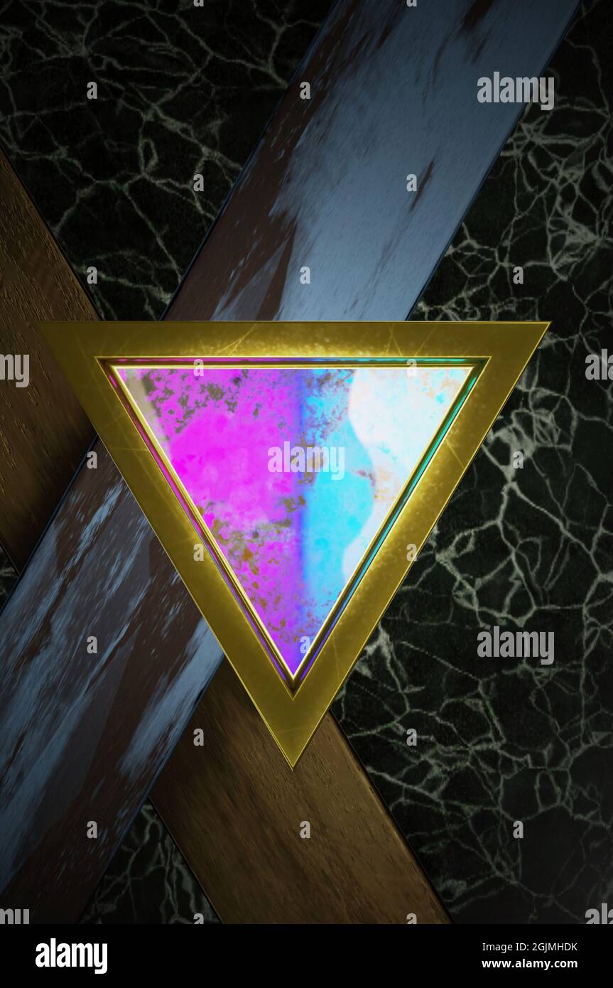 illustration 3d. direction flèche or abstrait, arc-en-ciel et noir sur espace blanc noir pour le texte logo , concept moderne luxe futuriste surface et b Banque D'Images