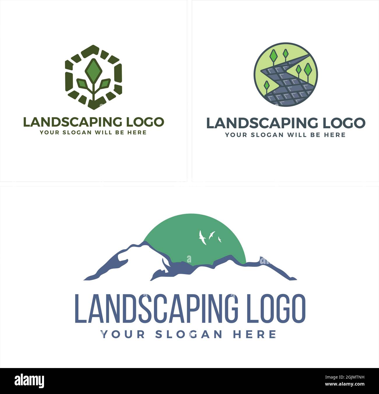 Aménagement paysager maison de montagne jardin logo Illustration de Vecteur