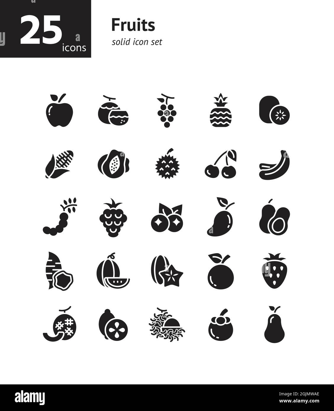 Ensemble d'icônes fruits solides. Vecteur et illustration. Illustration de Vecteur