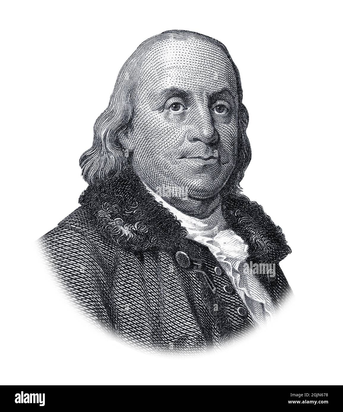 Portrait de Benjamin Franklin isolé sur fond blanc Banque D'Images