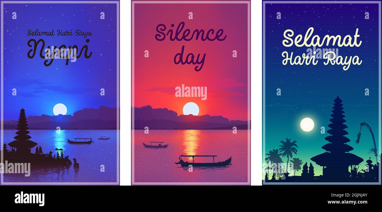 Affiches de jour balinaises Nyepi avec panneaux Selamat Hari Raya Illustration de Vecteur