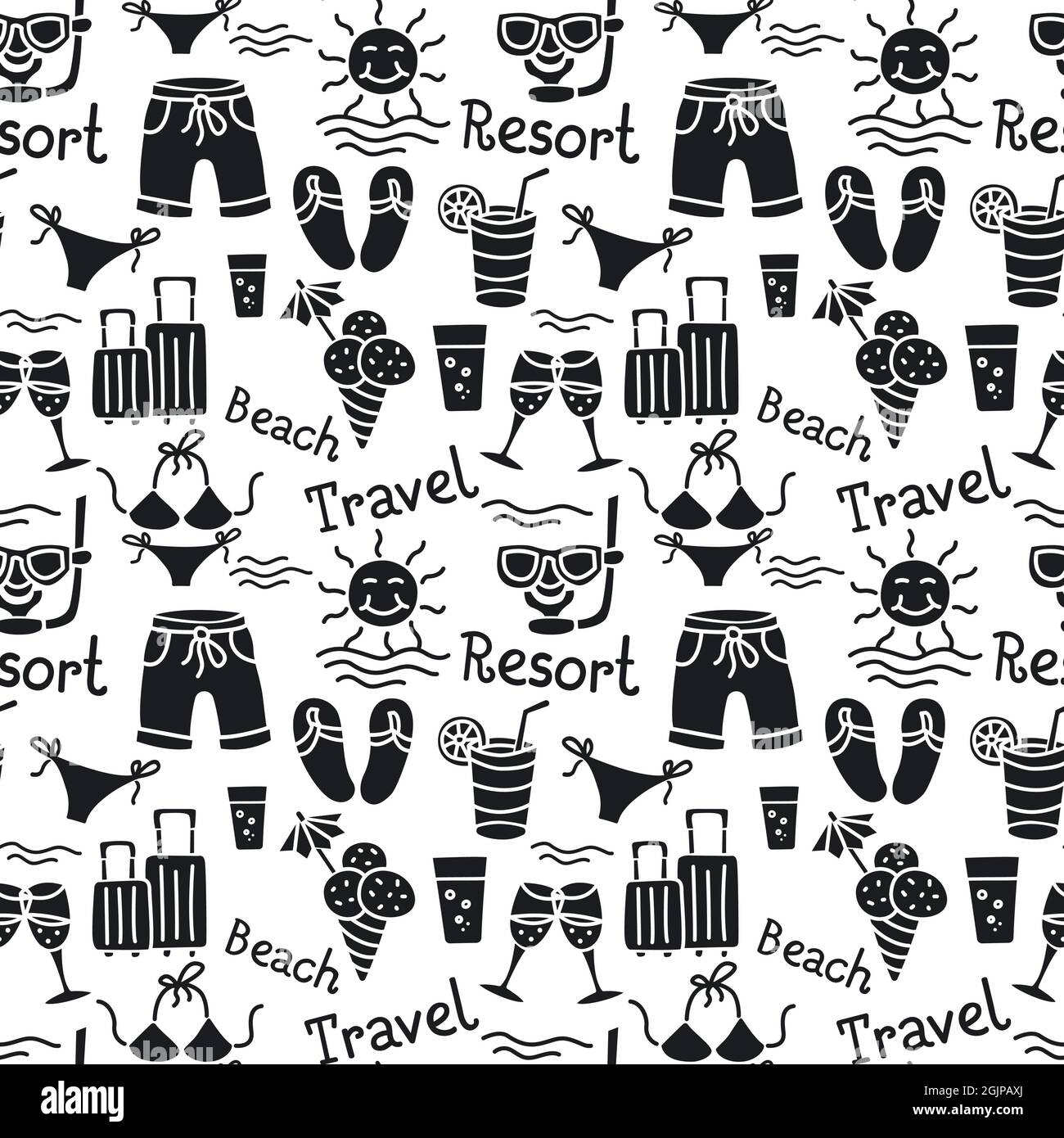 complexe de vacances et de plage, motif noir sans couture Illustration de Vecteur