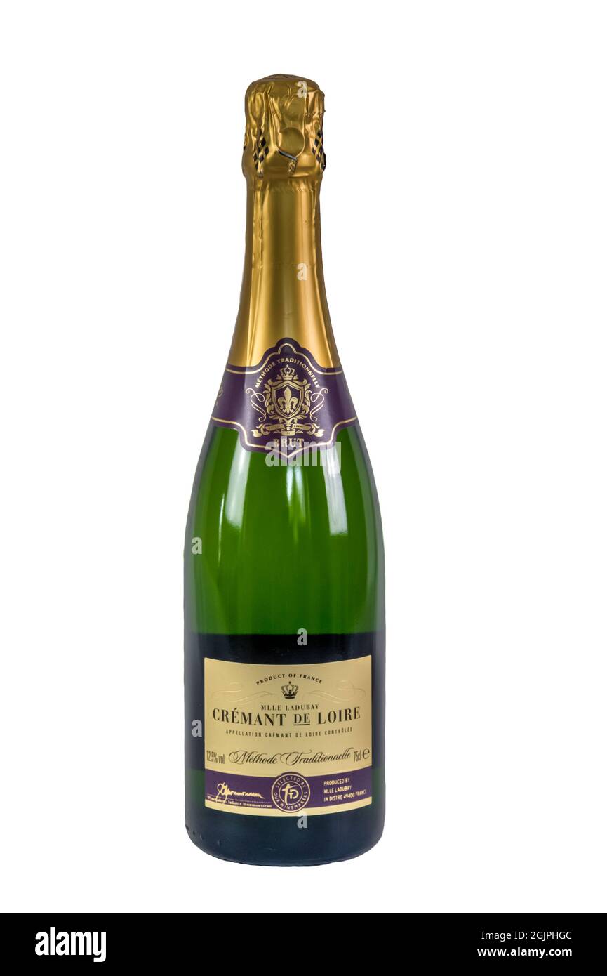 Une bouteille de Cremont de Loire, un vin mousseux français sec. Banque D'Images