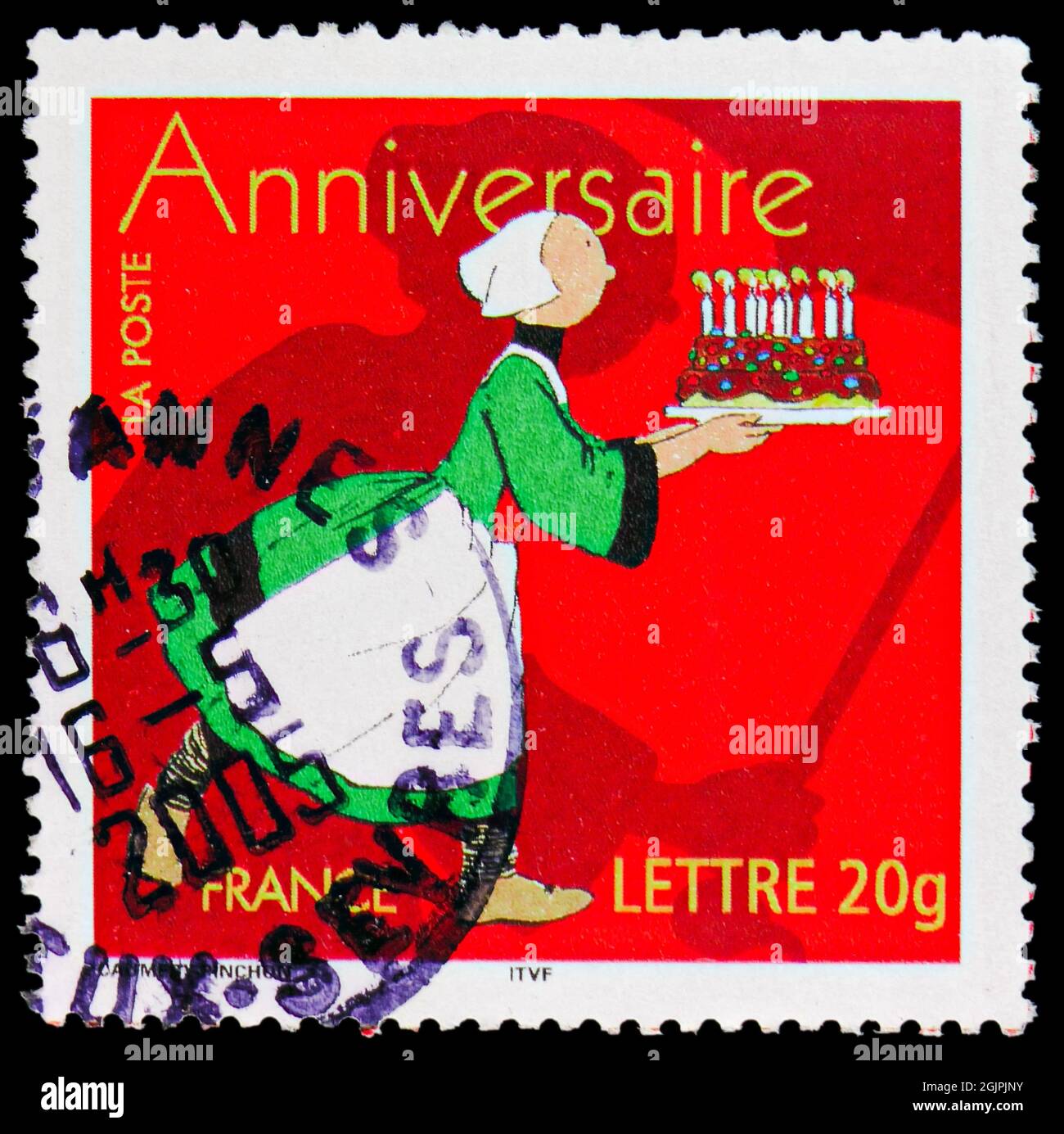 MOSCOU, RUSSIE - 17 AVRIL 2021 : timbre-poste imprimé en France montre anniversaire - becassine, série de célébration, vers 2005 Banque D'Images