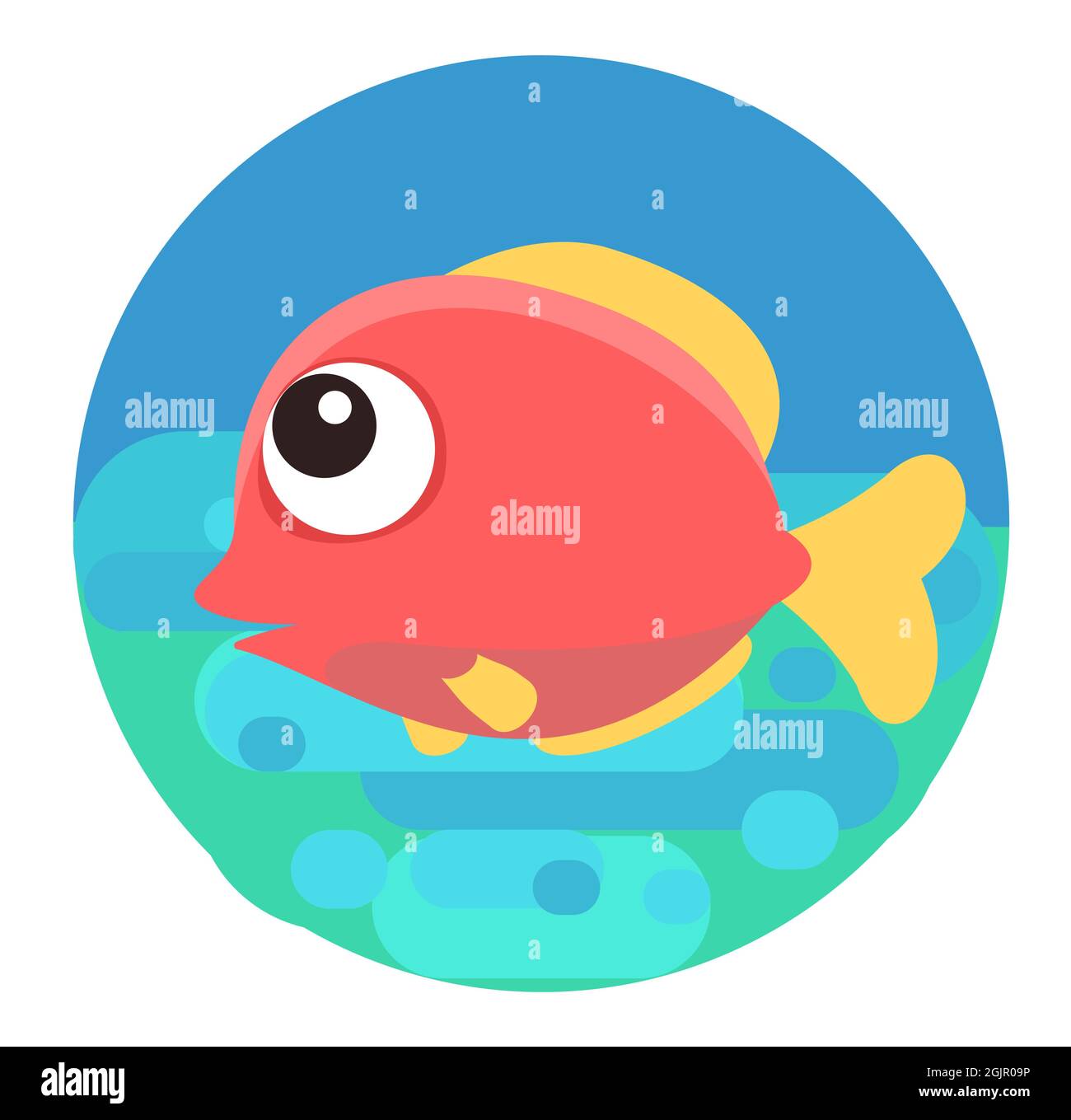 Poisson rouge tropical. Petit paysage. La vie sous-marine. Animaux sauvages. Océan, mer. Eau d'été. Isolé sur fond blanc. Illustration en dessin animé Illustration de Vecteur