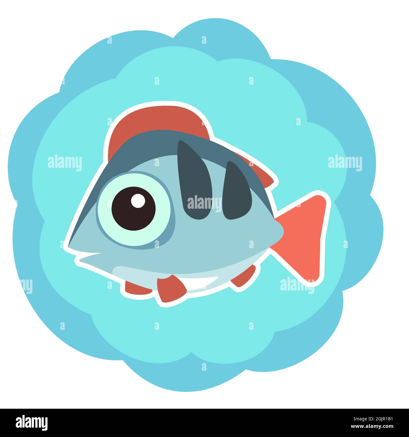 Poisson bleu tropical. Petit paysage. La vie sous-marine. Animaux sauvages. Océan, mer. Eau d'été. Isolé sur fond blanc. Illustration en dessin animé Illustration de Vecteur