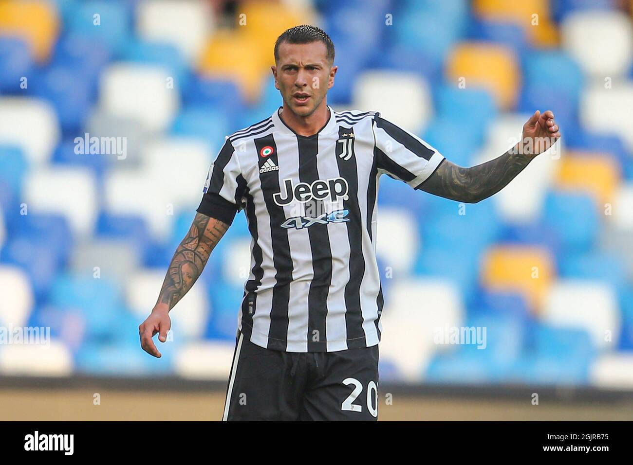 Federico Bernardeschi, l'avant-scène italienne de Juventus, a mis en scène un match de football entre SSC Napoli et Juventus FC au stade Diego Armando Maradona, Naples, Italie, le 11 septembre 2021 Banque D'Images