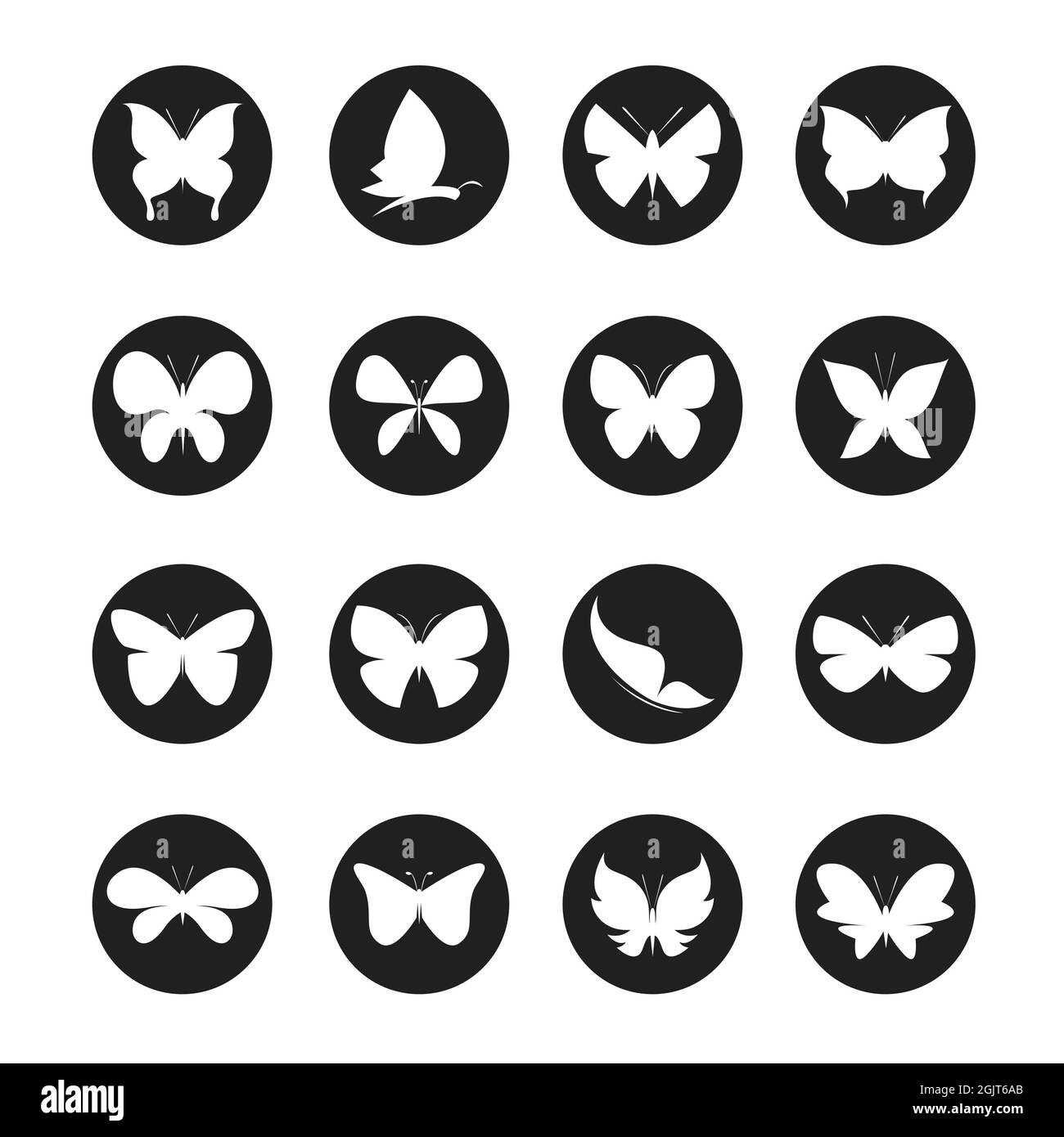 Groupe vectoriel de papillons dans le cercle sur fond blanc. Illustration vectorielle superposée facile à modifier. Animaux sauvages. Illustration de Vecteur