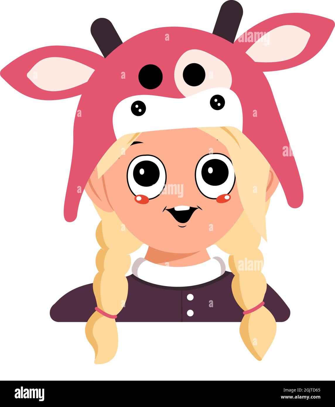 Avatar D Une Fille Aux Cheveux Blonds Grands Yeux Et Grand Sourire Heureux Dans Un Chapeau De Vache Tete D Un Enfant Mignon Avec Un Visage Joyeux Dans Un Costume De Carnaval Pour Les