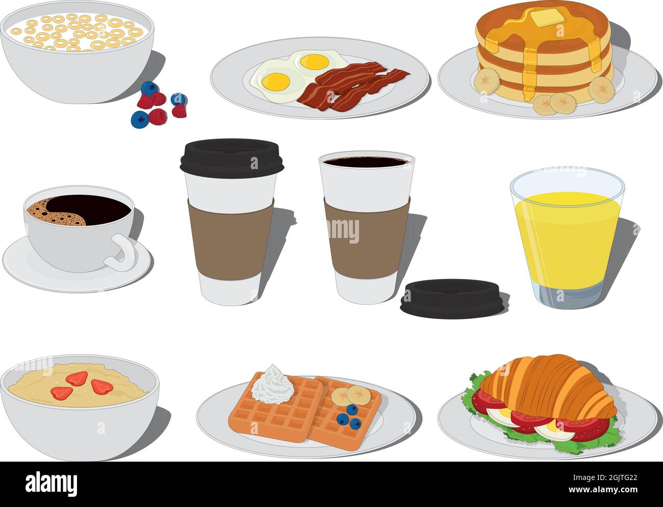 Illustration vectorielle de la collection de types de nourriture et de boissons pour le petit déjeuner Illustration de Vecteur