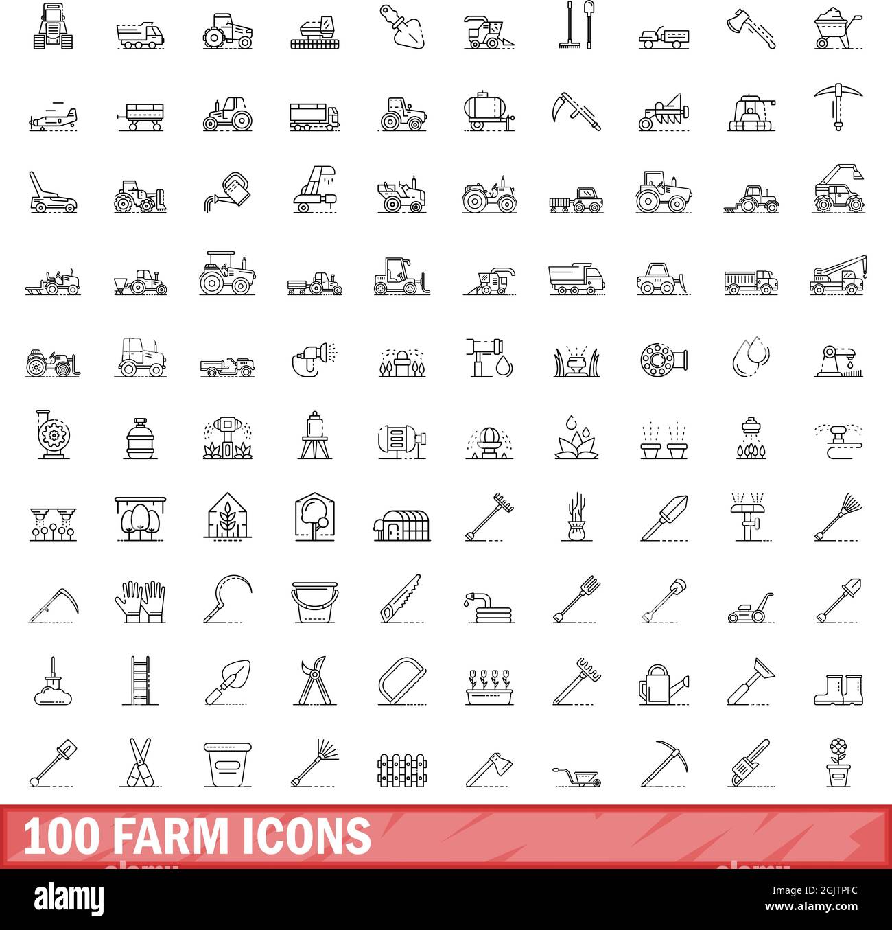 ensemble de 100 icônes d'exploitation. Illustration de 100 icônes de ferme ensemble de vecteurs isolé sur fond blanc Illustration de Vecteur