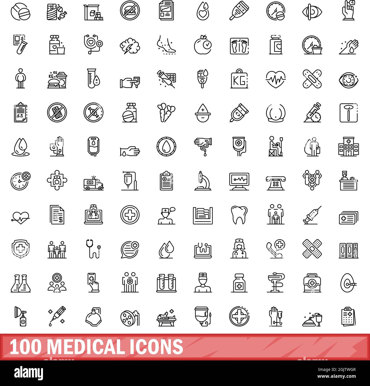ensemble de 100 icônes médicales. Illustration de 100 icônes médicales ensemble de vecteurs isolé sur fond blanc Illustration de Vecteur